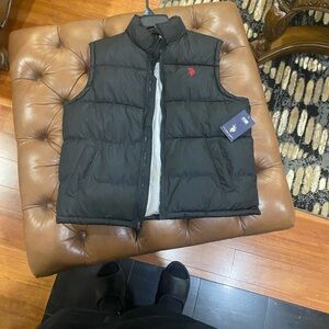 U.S. Polo Assn. Black Puffer Vest with Navy Logo